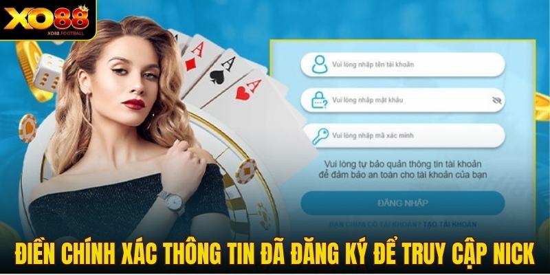 Điền chính xác thông tin đã đăng ký để truy cập nick